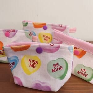 Conversation Heart Mini Snap Pouch with felt liner n keychain tab